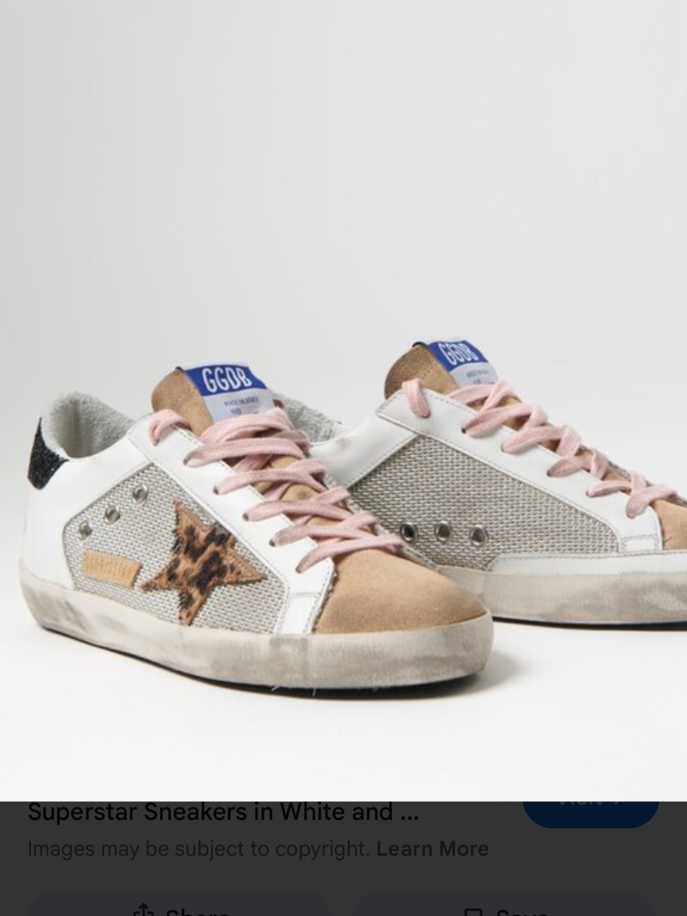 Golden Goose White Leather Low-Top Sneakers with Pink Laces and Leopard Star - Picture 9 of 11
